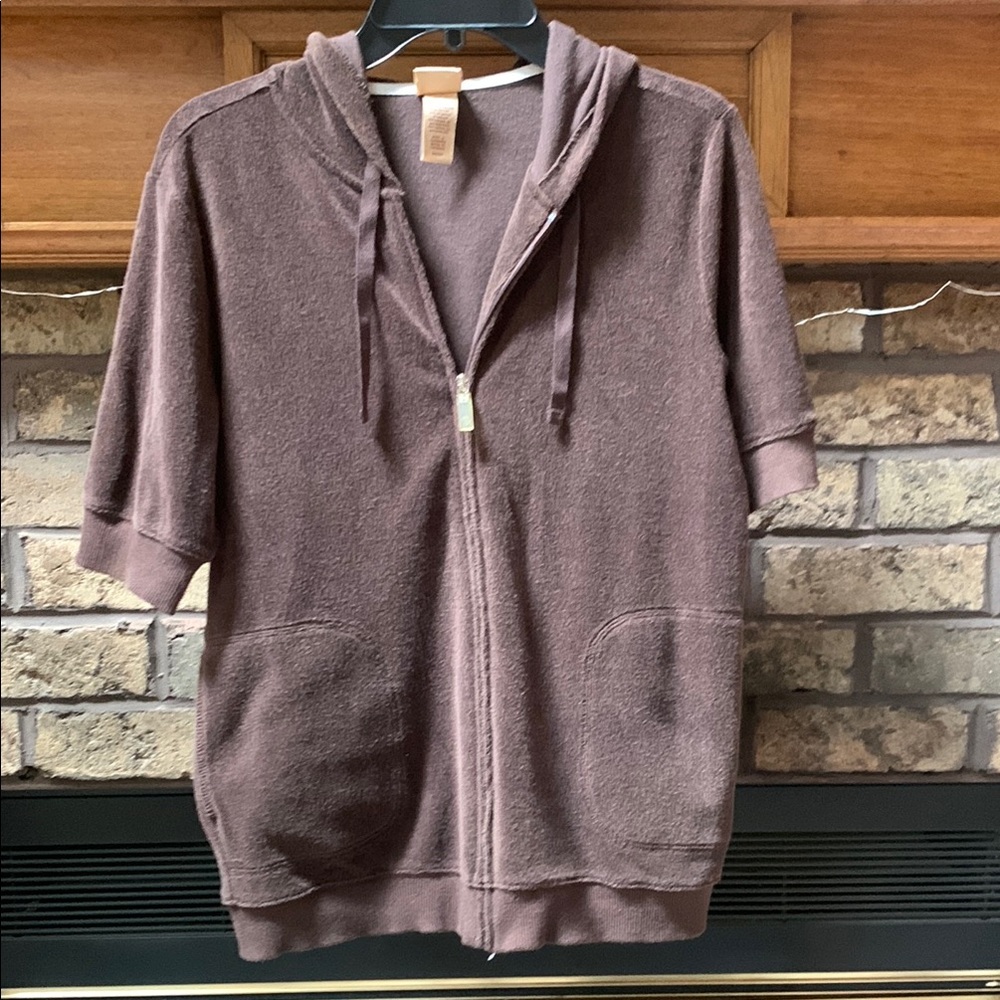 Brown Short-Sleeve Zip Hoodie womens medium from Covington.  Terry guc!